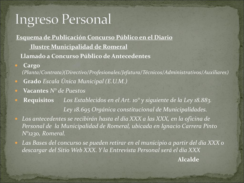 Ingreso Personal Esquema de Publicación Concurso Público en el Diario