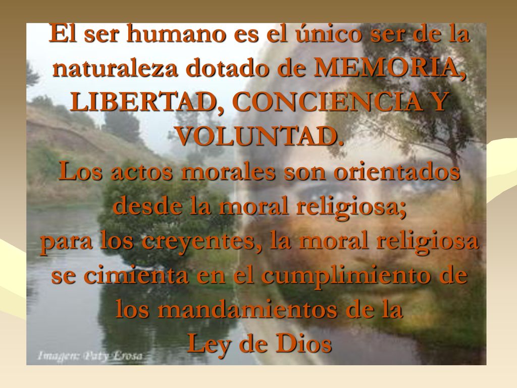 El ser humano es el único ser de la naturaleza dotado de MEMORIA, LIBERTAD, CONCIENCIA Y VOLUNTAD.