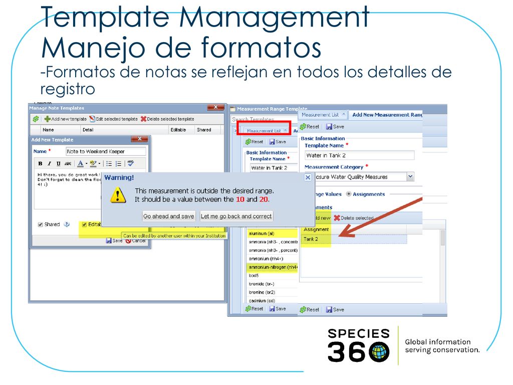 Template Management Manejo de formatos -Formatos de notas se reflejan en todos los detalles de registro