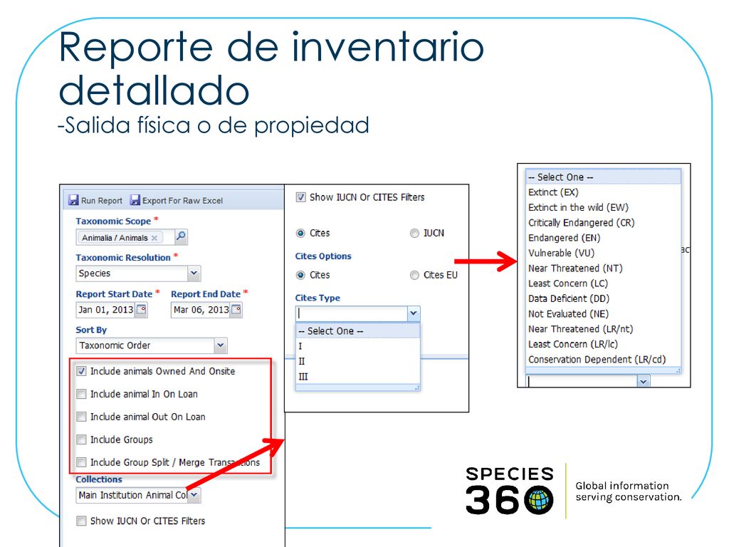 Reporte de inventario detallado -Salida física o de propiedad