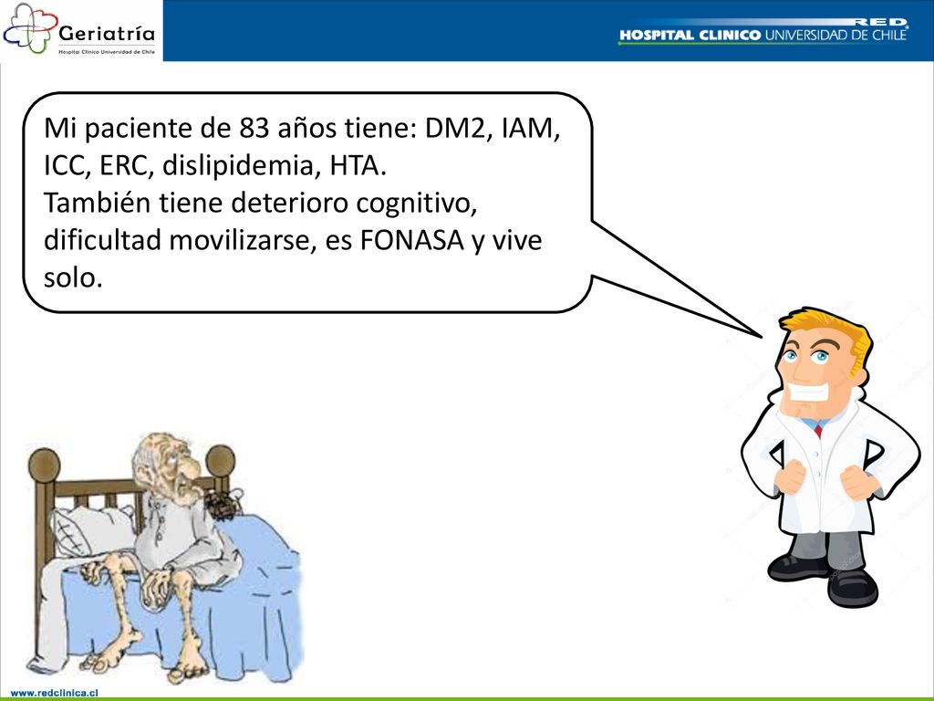 Mi paciente de 83 años tiene: DM2, IAM, ICC, ERC, dislipidemia, HTA.