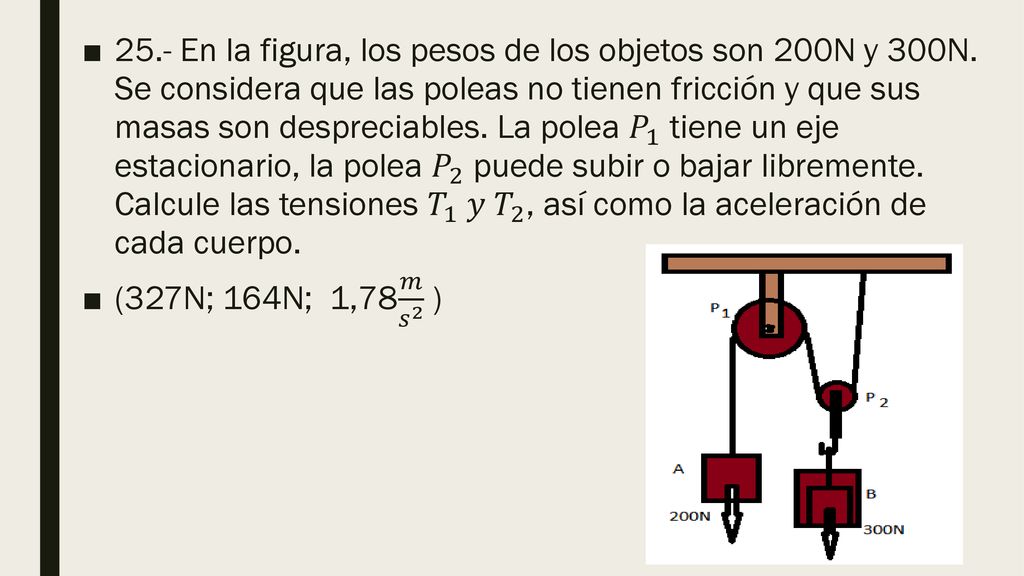 25. - En la figura, los pesos de los objetos son 200N y 300N