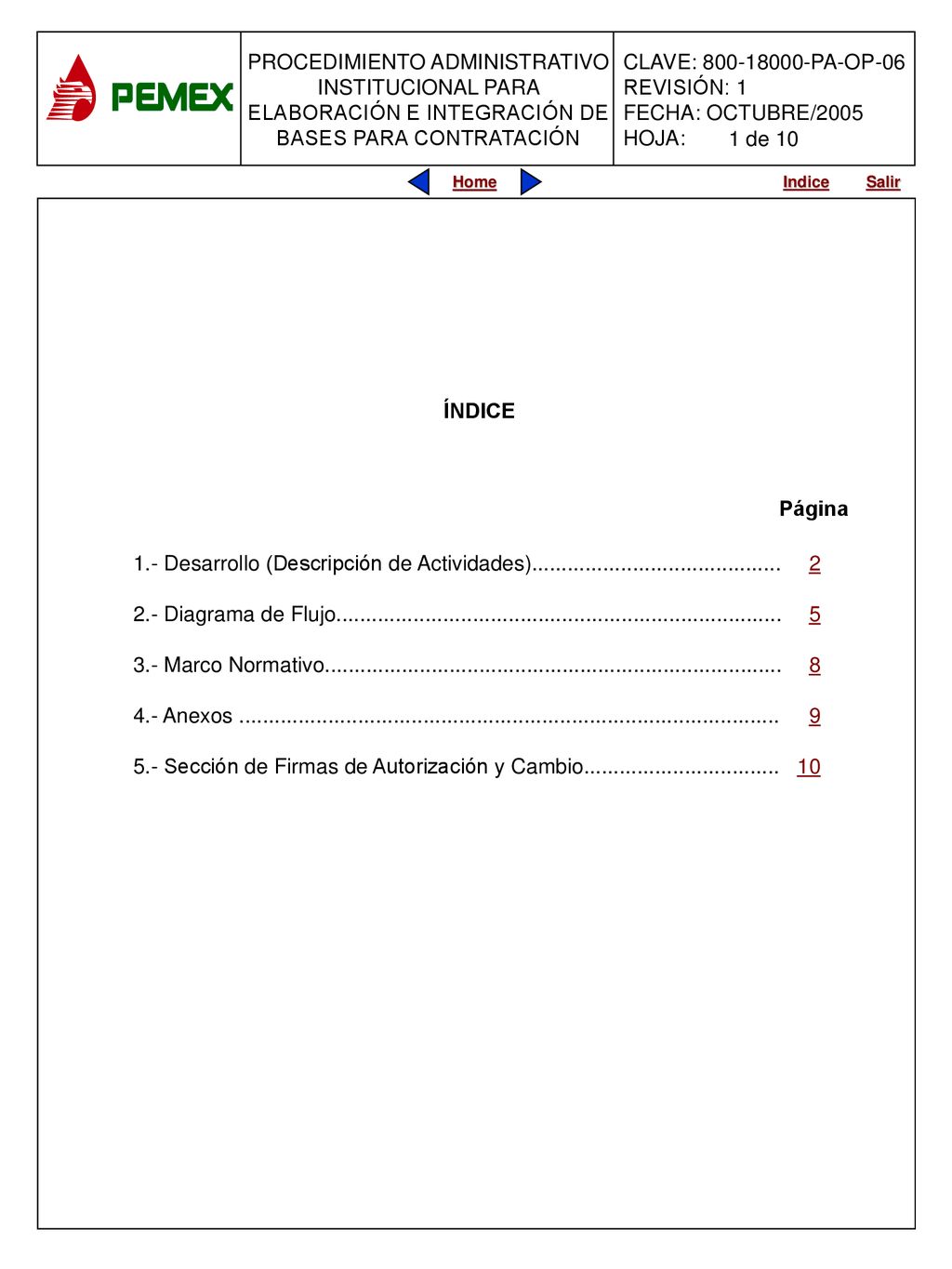 1 de 10 ÍNDICE. Página. 1.- Desarrollo (Descripción de Actividades)