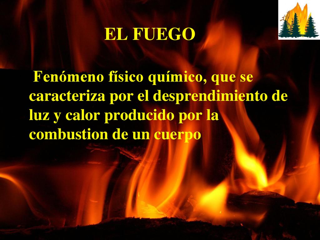EL FUEGO Fenómeno físico químico, que se caracteriza por el desprendimiento de luz y calor producido por la combustion de un cuerpo.