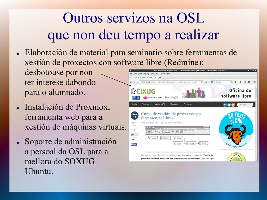 Outros servizos na OSL que non deu tempo a realizar