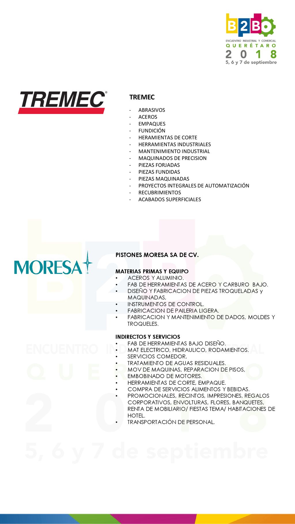 TREMEC PISTONES MORESA SA DE CV. ABRASIVOS ACEROS EMPAQUES FUNDICIÓN