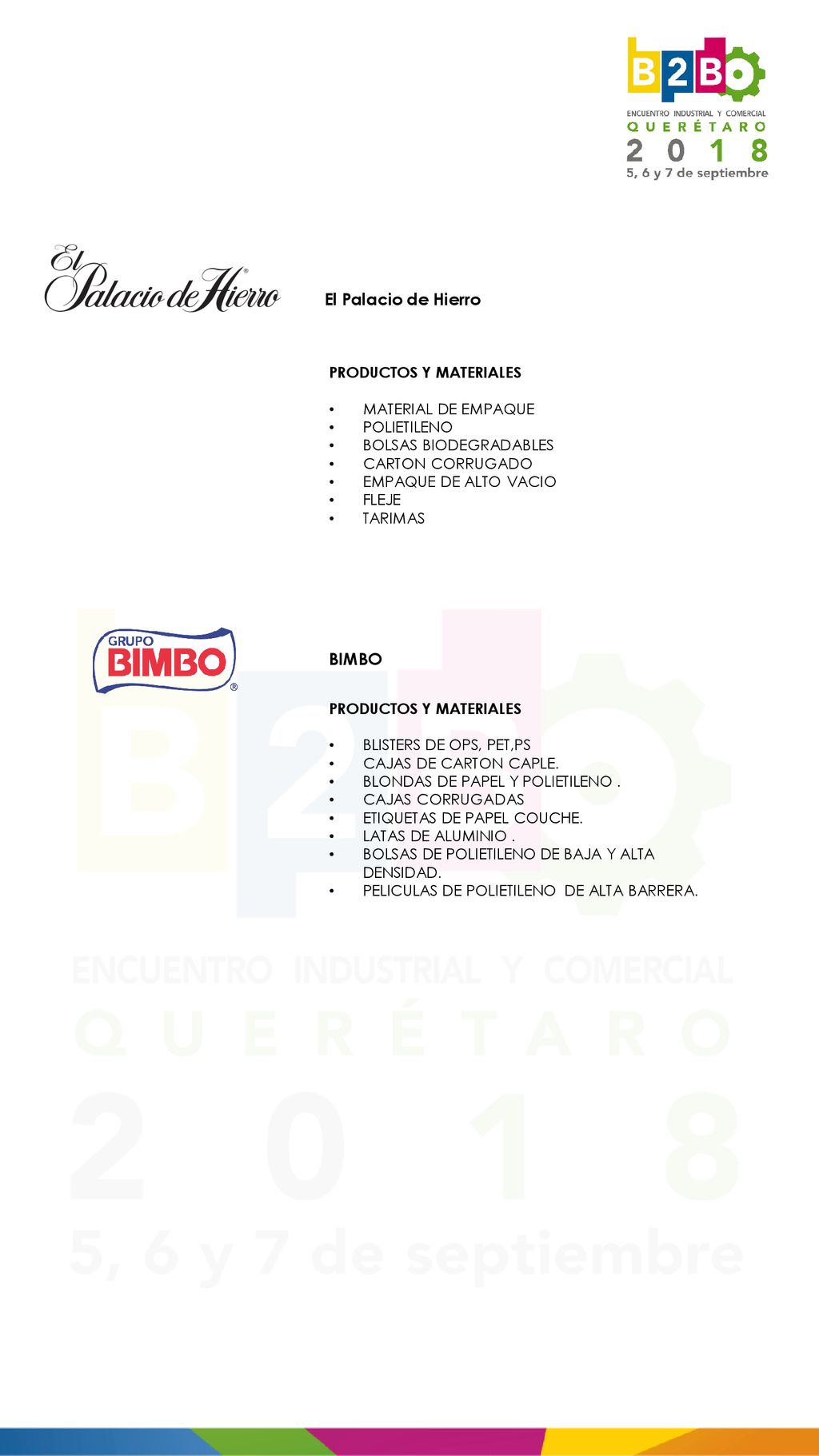 El Palacio de Hierro BIMBO PRODUCTOS Y MATERIALES MATERIAL DE EMPAQUE
