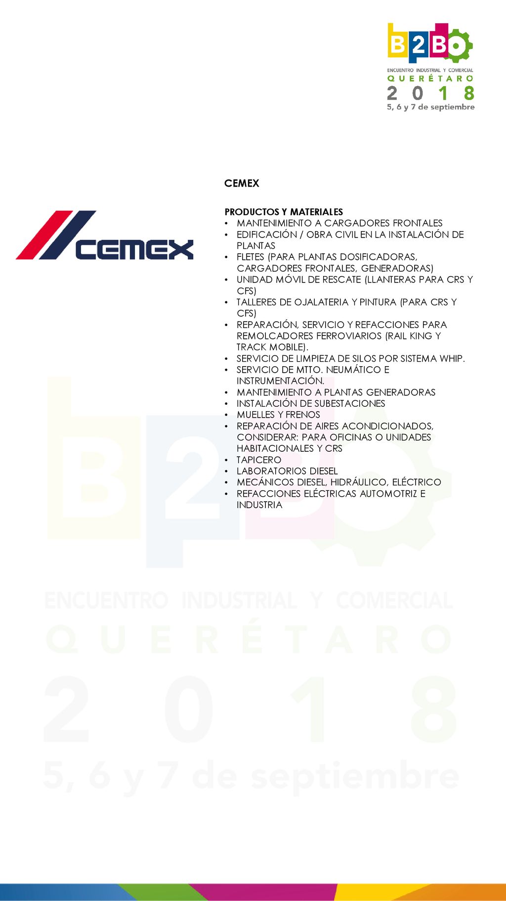CEMEX PRODUCTOS Y MATERIALES MANTENIMIENTO A CARGADORES FRONTALES