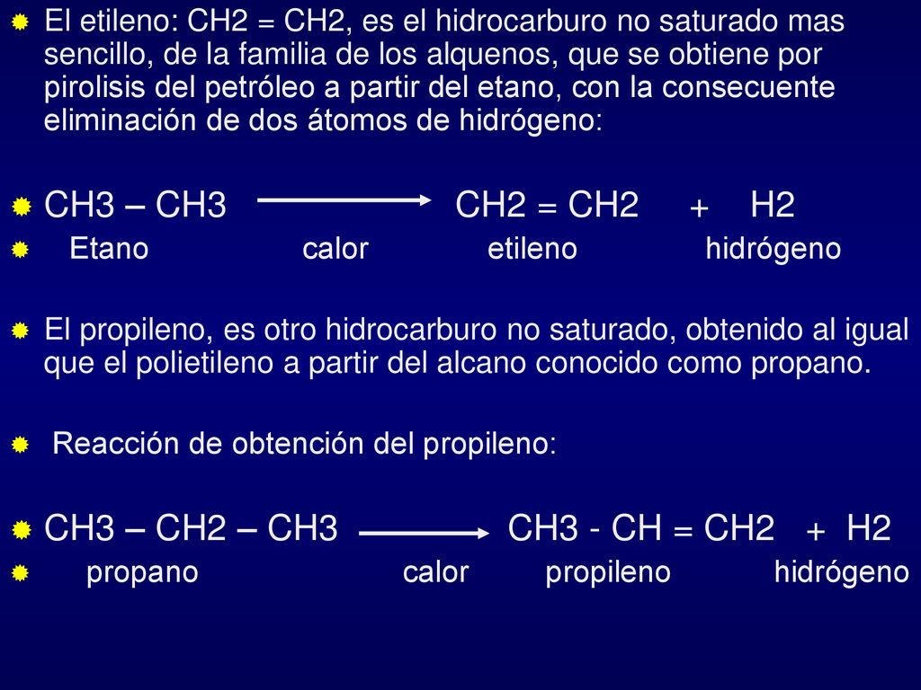 CH3 – CH3 CH2 = CH2 + H2 CH3 – CH2 – CH3 CH3 - CH = CH2 + H2