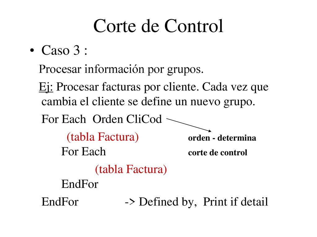 Corte de Control Caso 3 : Procesar información por grupos.