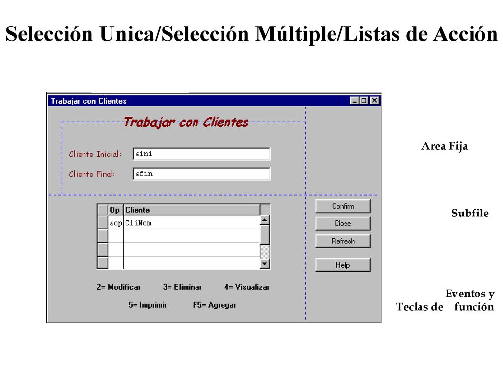 Selección Unica/Selección Múltiple/Listas de Acción