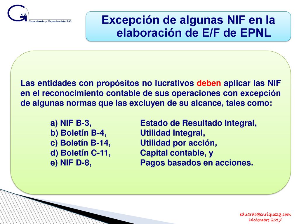 Excepción de algunas NIF en la elaboración de E/F de EPNL