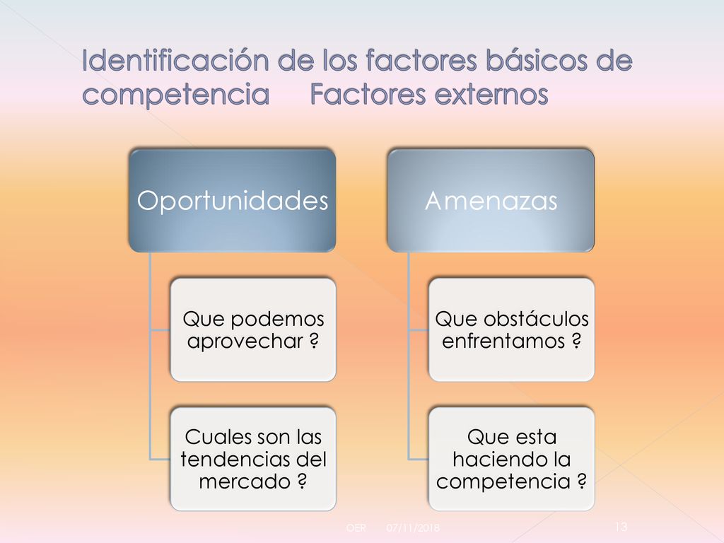 Identificación de los factores básicos de competencia Factores externos