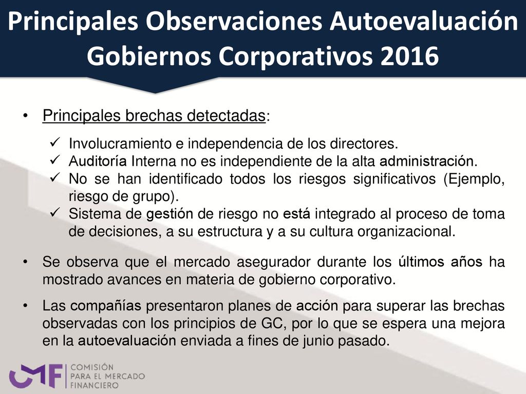 Principales Observaciones Autoevaluación Gobiernos Corporativos 2016