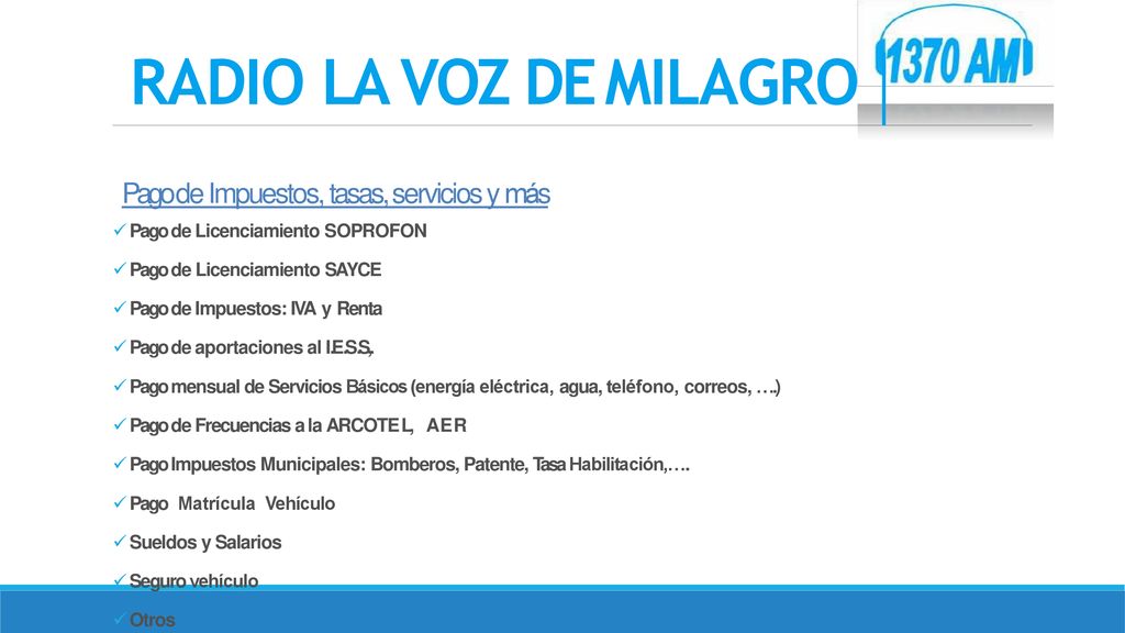 RADIO LA VOZ DE MILAGRO Pago de Impuestos, tasas, servicios y más