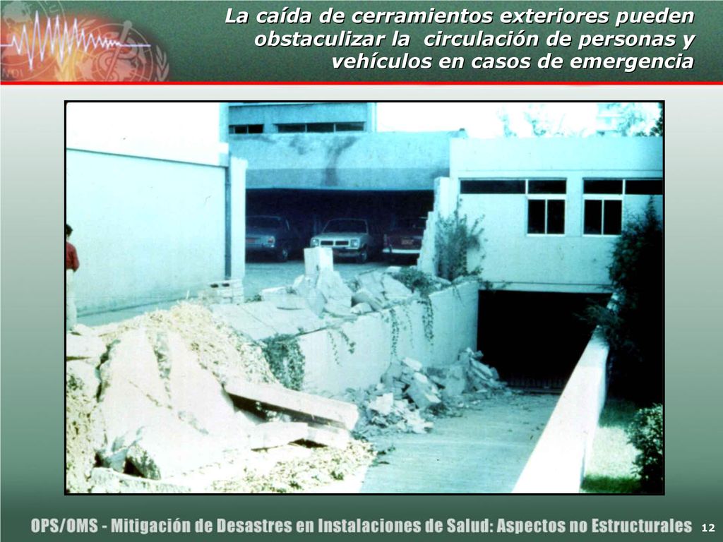 La caída de cerramientos exteriores pueden obstaculizar la circulación de personas y vehículos en casos de emergencia
