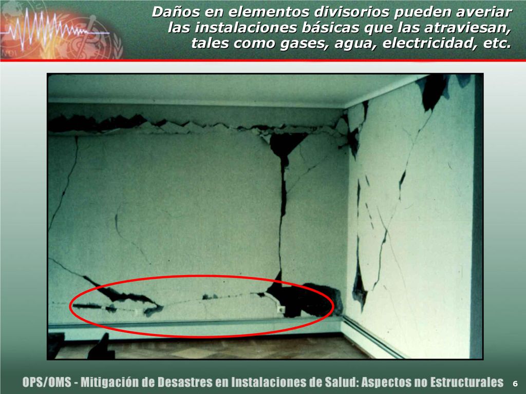 Daños en elementos divisorios pueden averiar las instalaciones básicas que las atraviesan, tales como gases, agua, electricidad, etc.