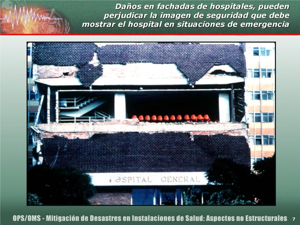 Daños en fachadas de hospitales, pueden perjudicar la imagen de seguridad que debe mostrar el hospital en situaciones de emergencia
