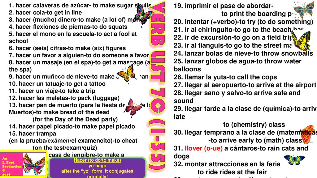 VERB LIST 7C (1-35) 19. imprimir el pase de abordar-