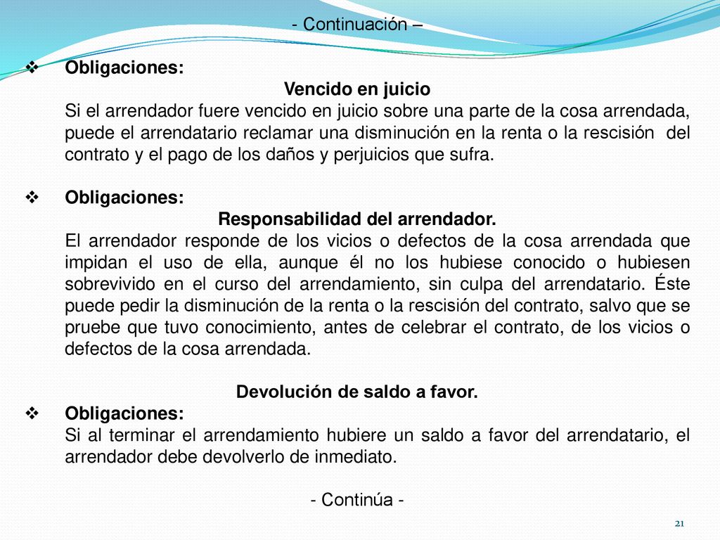 Responsabilidad del arrendador. Devolución de saldo a favor.