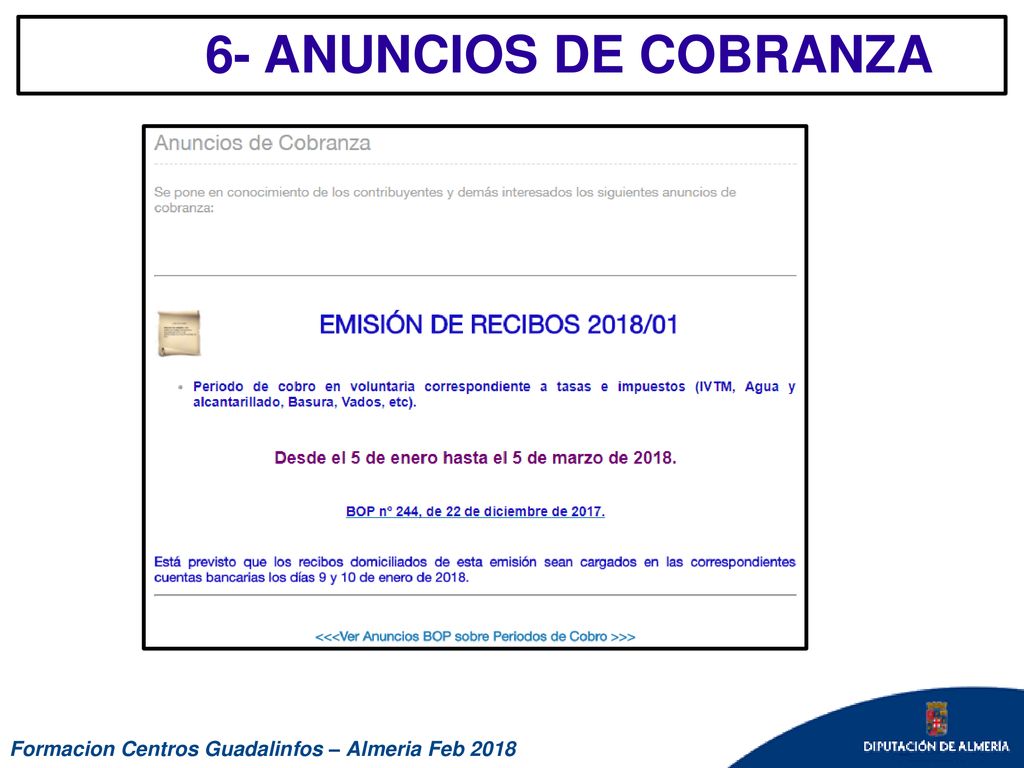 6- ANUNCIOS DE COBRANZA Formacion Centros Guadalinfos – Almeria Feb 2018