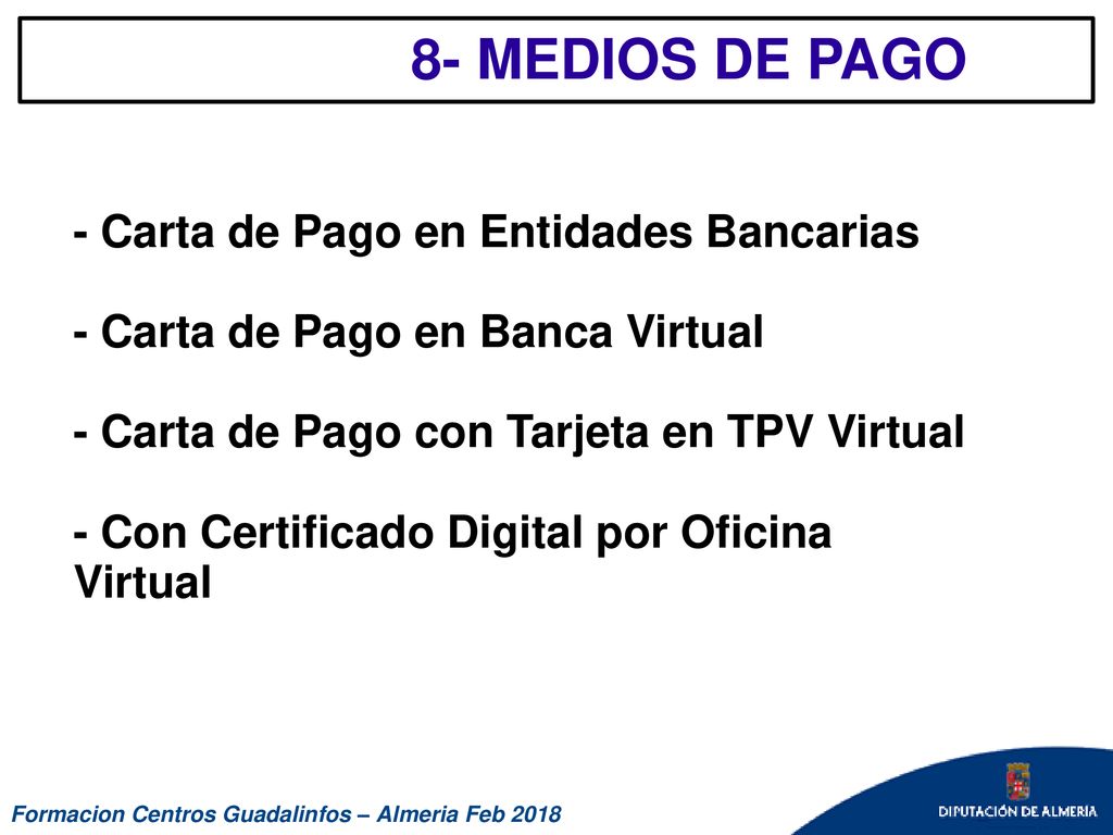 8- MEDIOS DE PAGO - Carta de Pago en Entidades Bancarias
