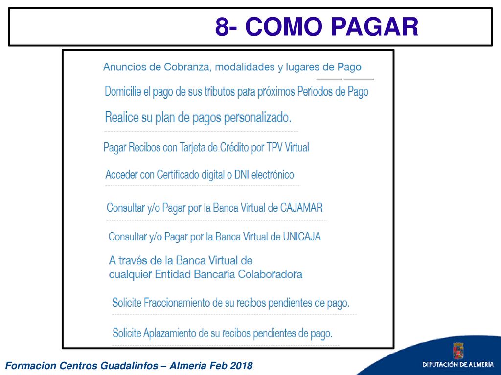 8- COMO PAGAR Formacion Centros Guadalinfos – Almeria Feb 2018