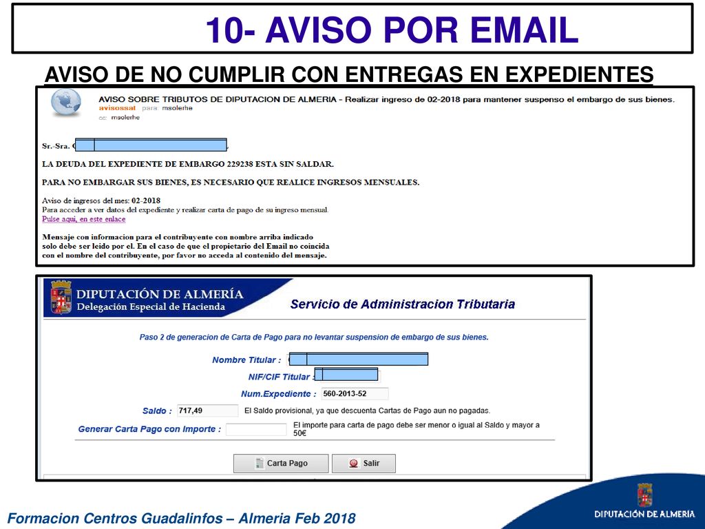10- AVISO POR  AVISO DE NO CUMPLIR CON ENTREGAS EN EXPEDIENTES