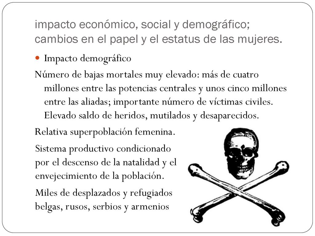 impacto económico, social y demográfico; cambios en el papel y el estatus de las mujeres.