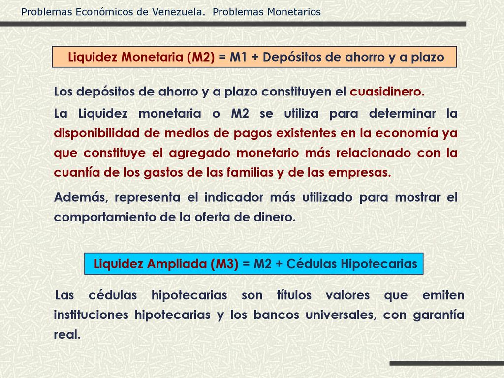 Liquidez Monetaria (M2) = M1 + Depósitos de ahorro y a plazo