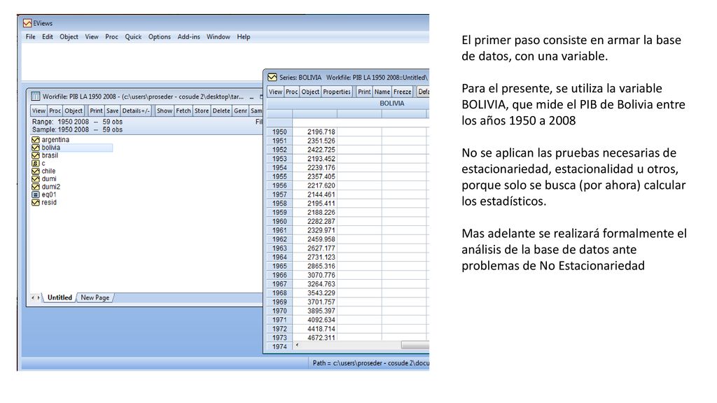 El primer paso consiste en armar la base de datos, con una variable.