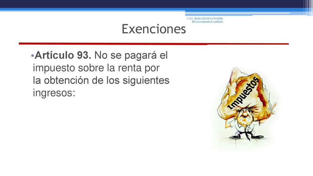 Exenciones C.P.C. ROSA HUEPA ONOFRE HO accountants & auditors.