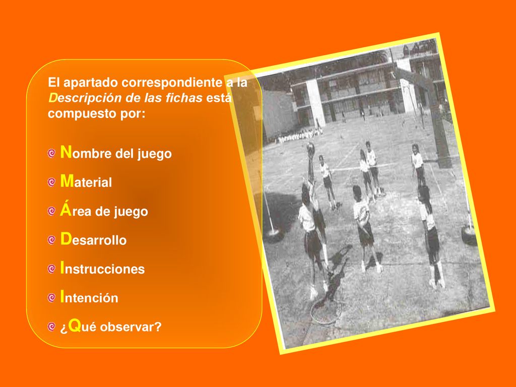 El apartado correspondiente a la Descripción de las fichas está compuesto por: