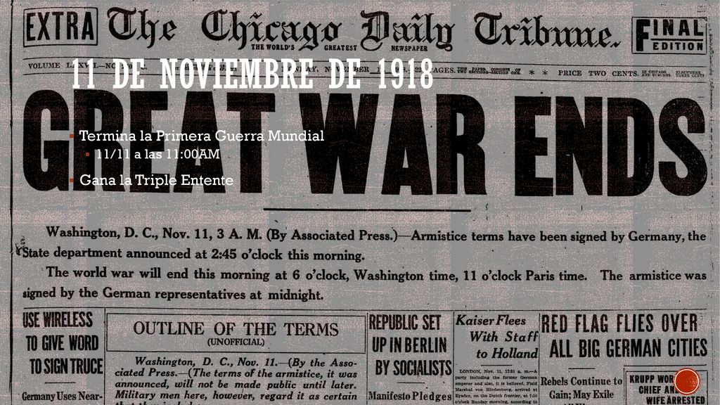 11 de noviembre de 1918 Termina la Primera Guerra Mundial