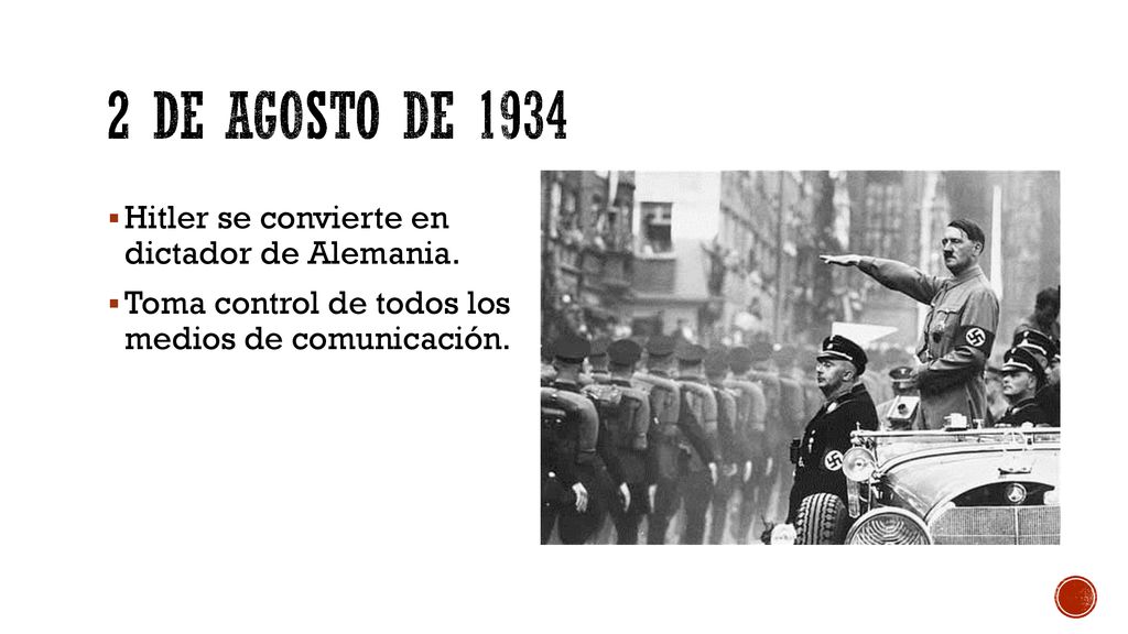 2 de agosto de 1934 Hitler se convierte en dictador de Alemania.