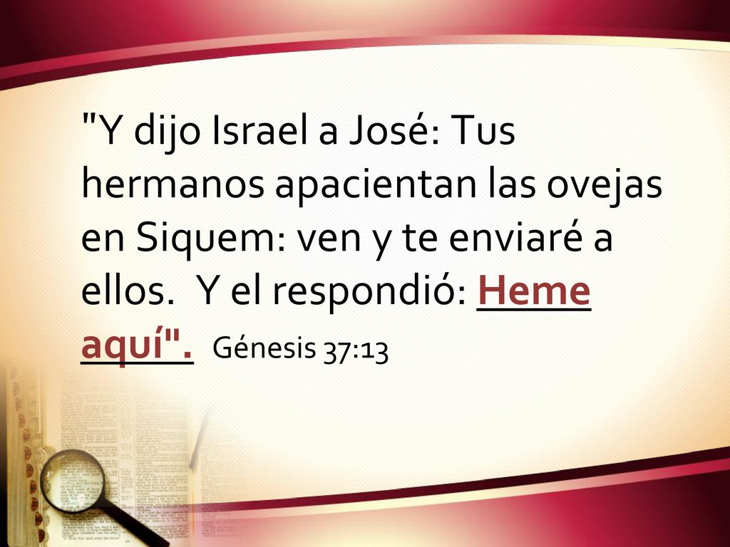 Y dijo Israel a José: Tus hermanos apacientan las ovejas en Siquem: ven y te enviaré a ellos.