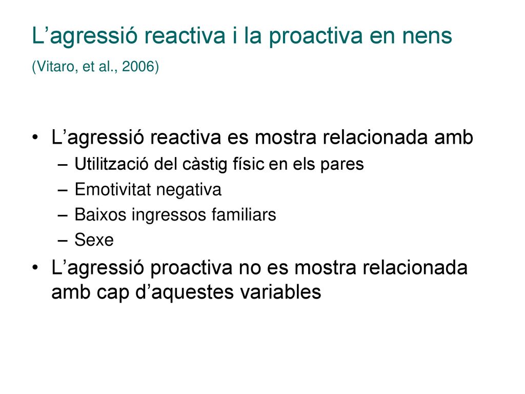 L’agressió reactiva i la proactiva en nens (Vitaro, et al., 2006)
