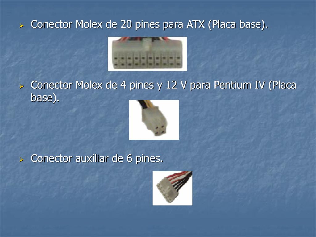 Conector Molex de 20 pines para ATX (Placa base).
