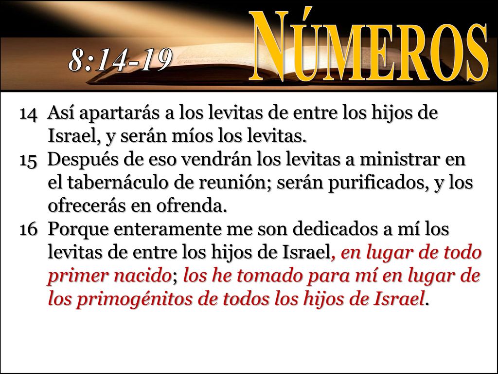 Números 8: Así apartarás a los levitas de entre los hijos de Israel, y serán míos los levitas.