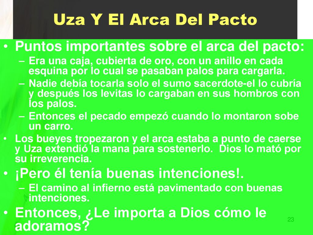 Uza Y El Arca Del Pacto Puntos importantes sobre el arca del pacto: