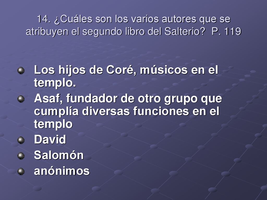 Los hijos de Coré, músicos en el templo.