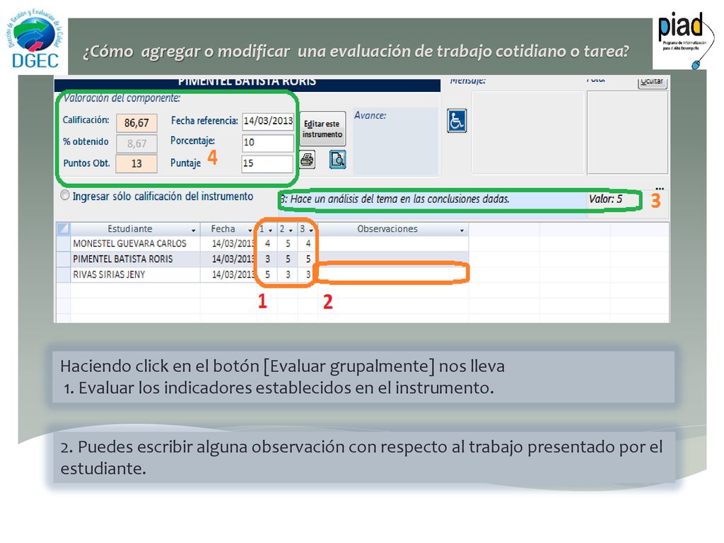 ¿Cómo agregar o modificar una evaluación de trabajo cotidiano o tarea