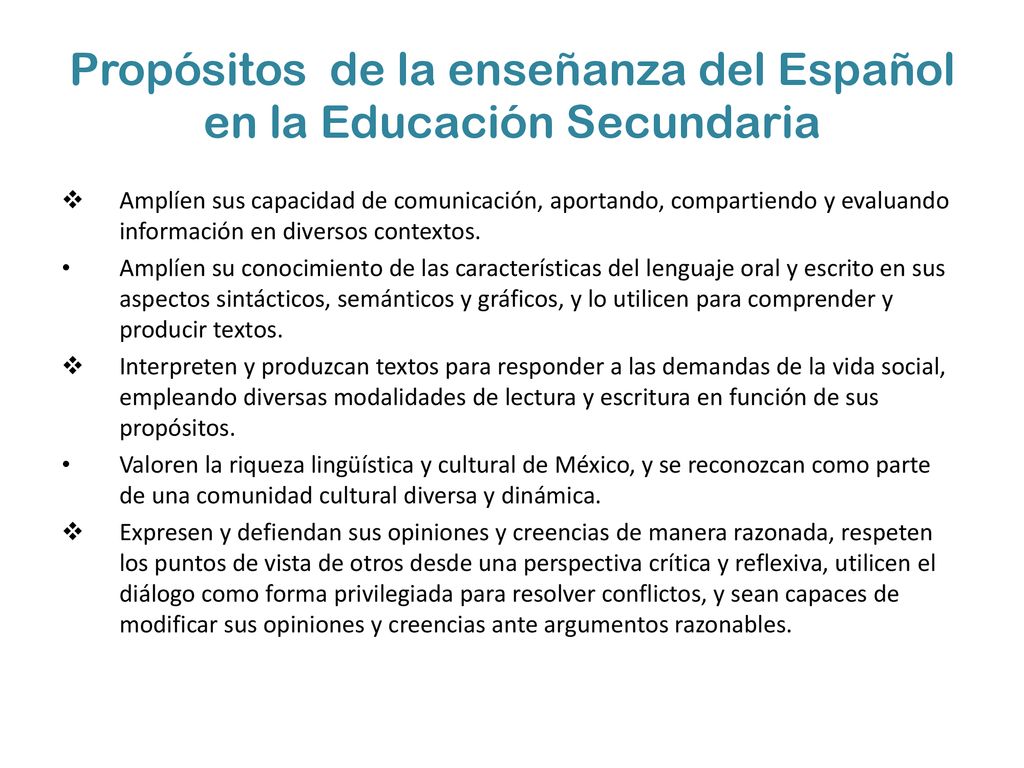 Propósitos de la enseñanza del Español en la Educación Secundaria