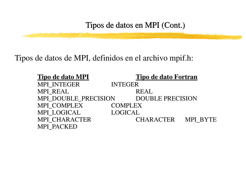 Tipos de datos en MPI (Cont.)