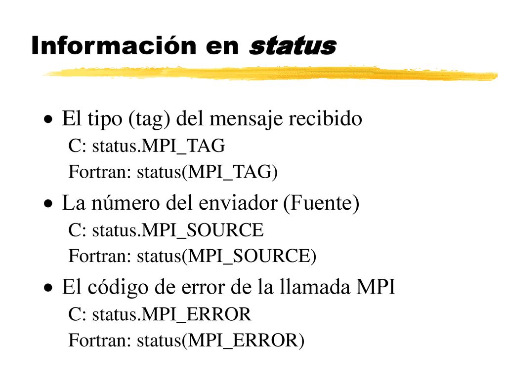 Información en status El tipo (tag) del mensaje recibido
