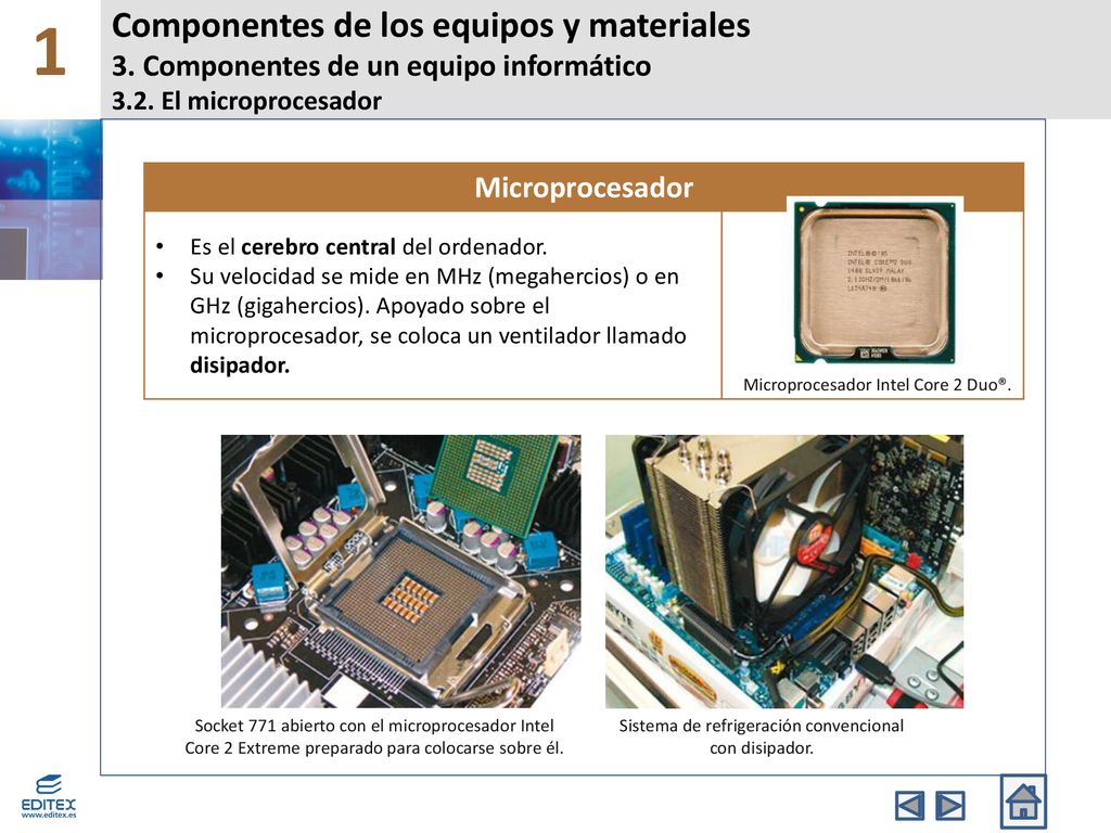 1 Componentes de los equipos y materiales 3. Componentes de un equipo informático 3.2. El microprocesador.