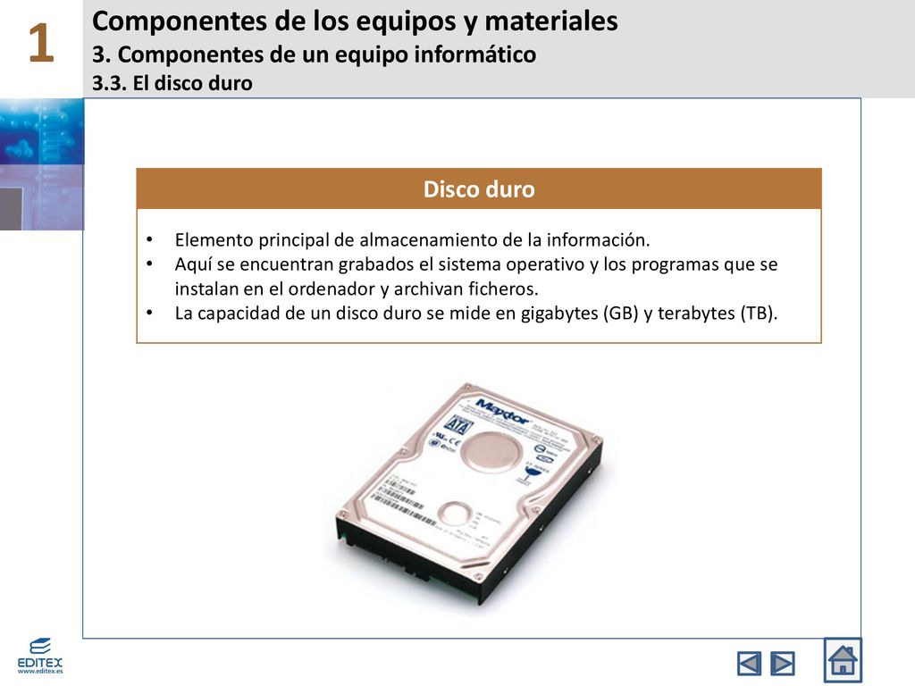 1 Componentes de los equipos y materiales 3. Componentes de un equipo informático 3.3. El disco duro.