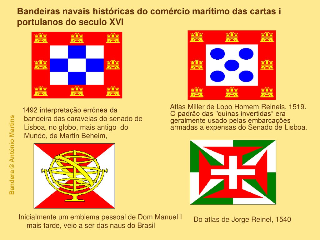 Bandeiras navais históricas do comércio marítimo das cartas i portulanos do seculo XVI