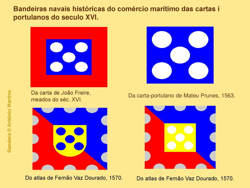 Bandeiras navais históricas do comércio marítimo das cartas i portulanos do seculo XVI.