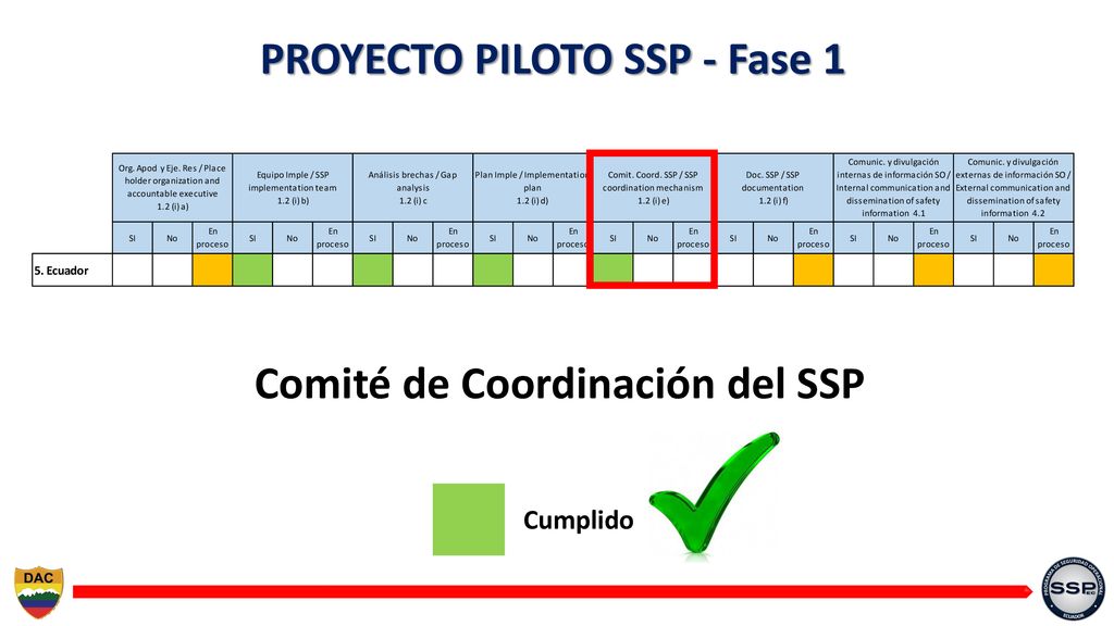 PROYECTO PILOTO SSP - Fase 1 Comité de Coordinación del SSP